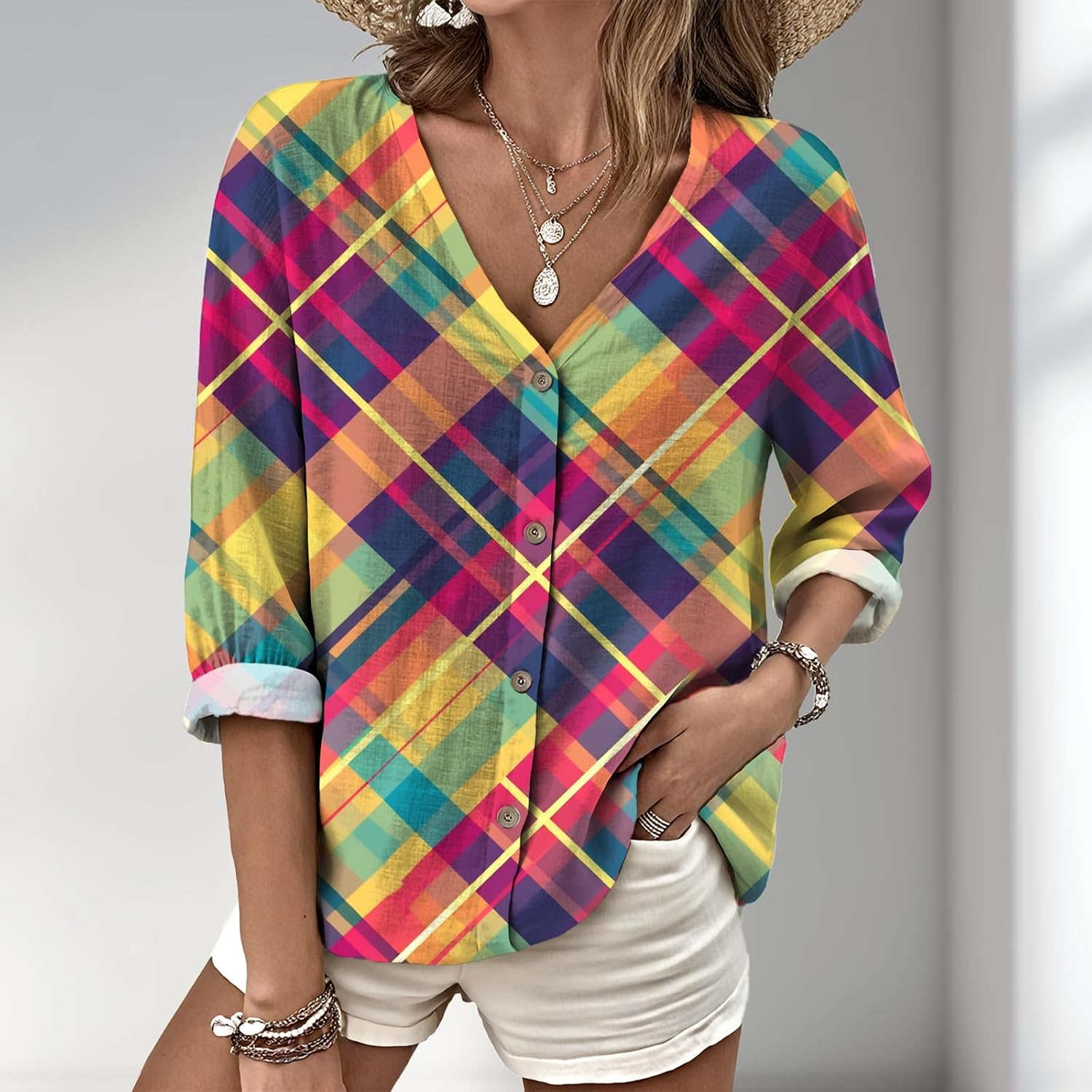 Boho Floral Blouses for Women Oversized Button Shirts for Women Long Sleeve Top Summer Casual Clothes 2025 image 2