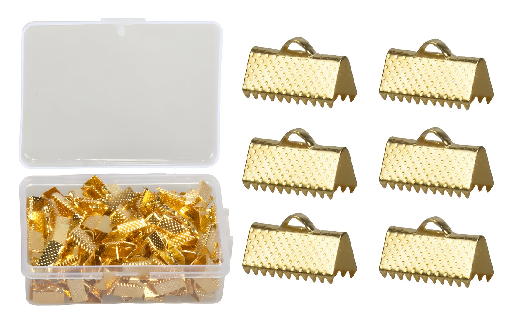 MAHAVIMOKSA 1Box 200pcs Ribbon End Crimp Clamps for DIY Craft Jewelry Making (16mm, Gold)