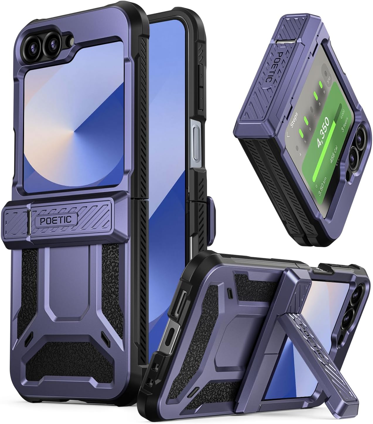Poetic Spartan Case for Samsung Galaxy Z Flip 7 FE 5G (2025) and Galaxy Z Flip 6 5G (2024), [Kickstand][Built-in Screen Protector] [Hinge Protection] [20FT Drop Tested], Full-Body Cover, Midnight Blue