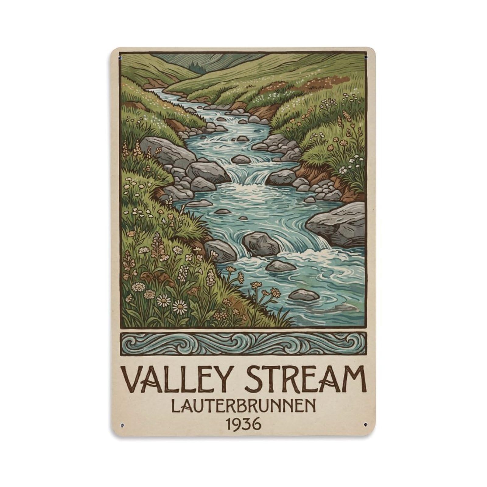 Gead 8X12inch Style Vintage Travel Switzerland Valley Stream Metal Tin Sign