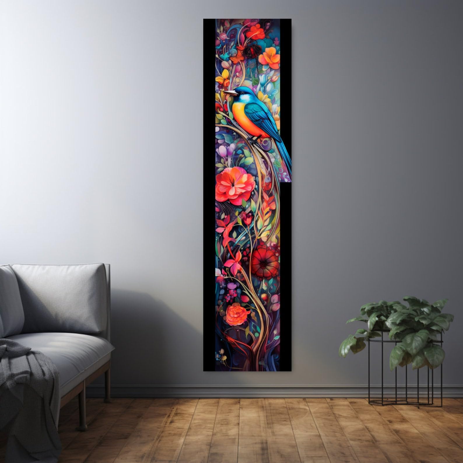 XBTYKPB Long Narrow Bird Painting, Tall Narrow Wall Art, Long Vertical Wall Art, Large Animals wall art, Print, Decor Canvas(45x135cm/Inner Frame)
