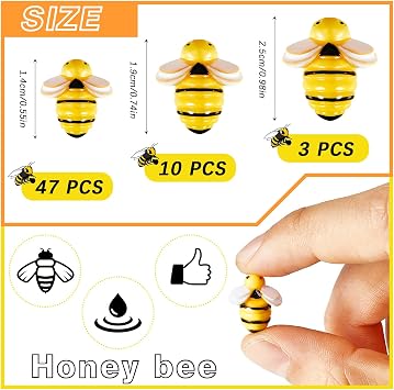 Jetec 60 Pcs Tiny Resin Bees for Crafts, 3 Size Flatback Small Bee Decor | Plastic Mini Garden Bees, Embellishment for Art Crafts, DIY, Baby Shower, Birthday Party, Honey Themed Table Decorations
