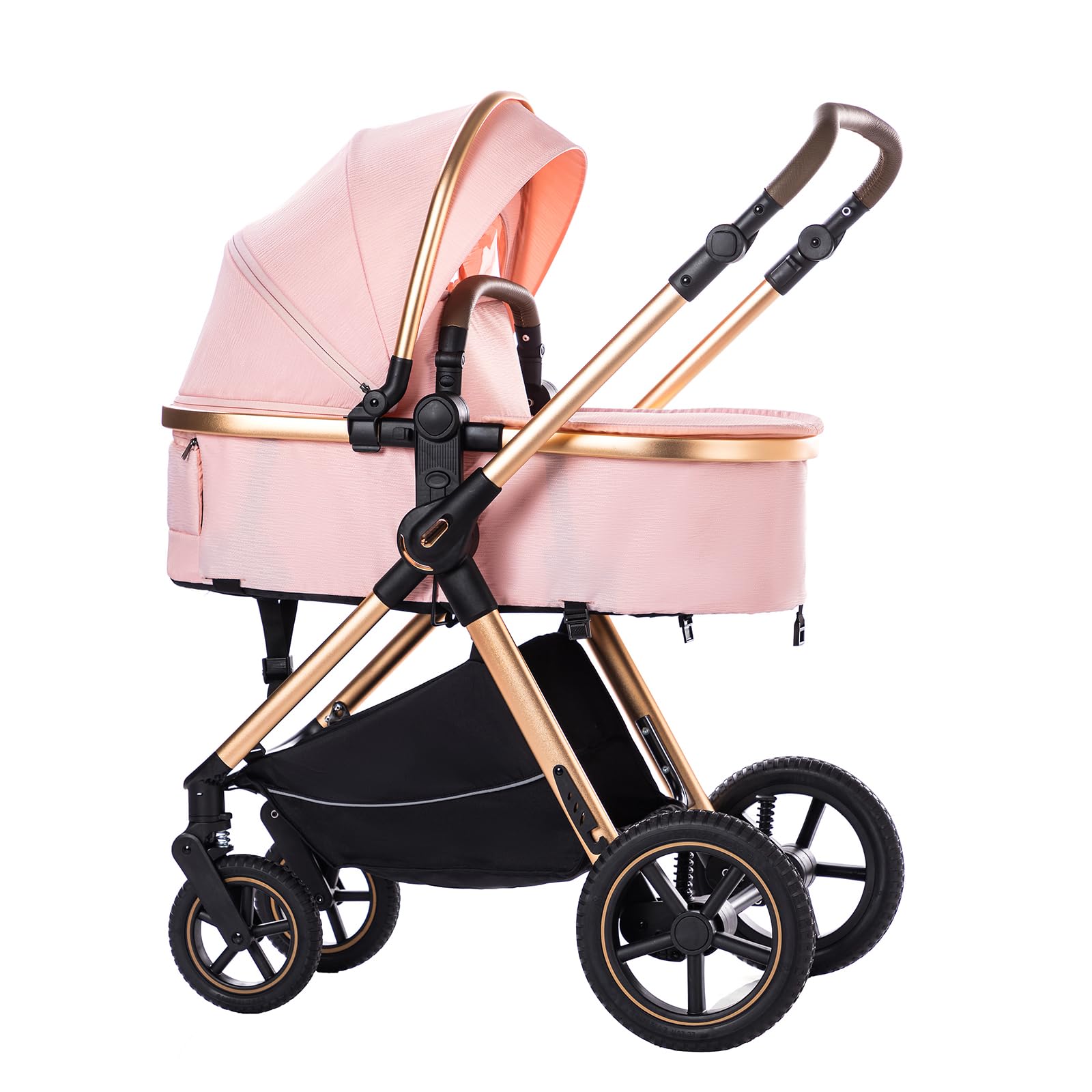 Passeggino 3 in 1 pieghevole,sistema da viaggio completo.Ideale per neonati e bambini fino a 22kg lettino e accessori come gondola (D2 PINK, H2-D)