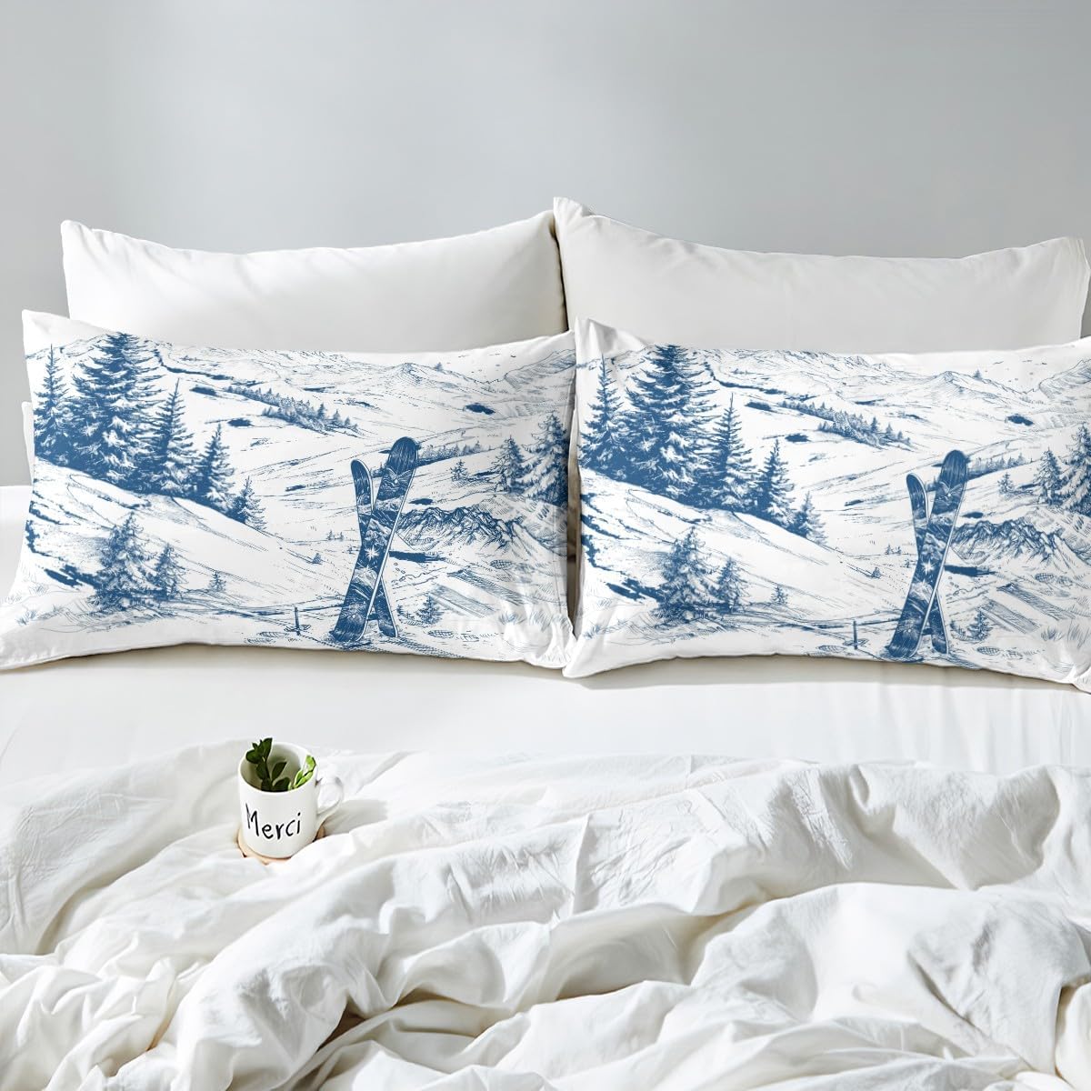 Ski Sports Comforter Set - King Size Boys & Teens Men's Warm Quilted Duvet Insert for Adults