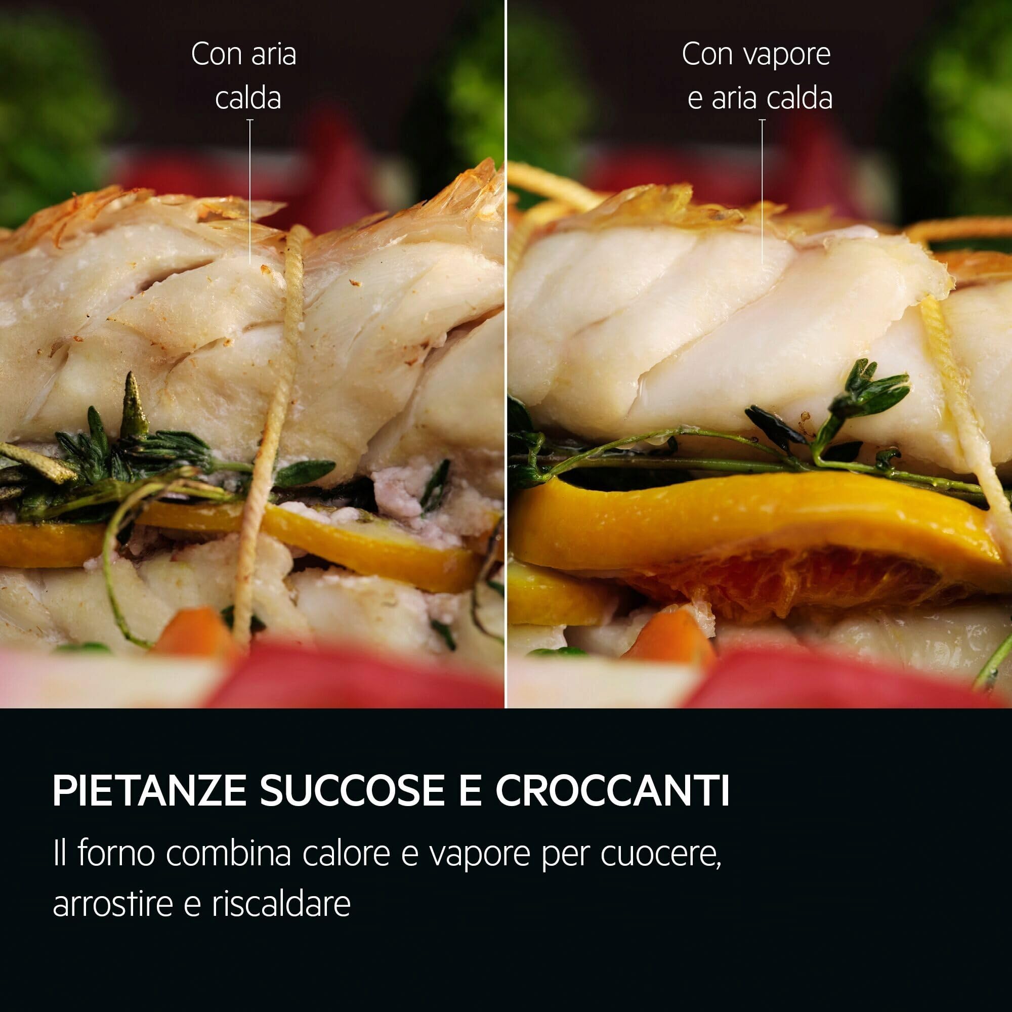 AEG OR6PB51WSB Forno a Vapore SteamCrisp da Incasso, Serie 6000, 72 L, SenseCook Multifunzione con Cottura a Vapore, Pulizia Pirolitica, 9 Programmi, Display LED