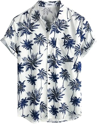 VATPAVE Mens Hawaiian Floral Shirts Cotton Linen Casual Button Down Short Sleeve Beach Shirts