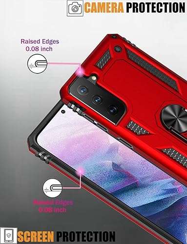 Miniatura 4 de Funda para Galaxy S21 Plus 5GS21+ SM-G996U con protector de pantalla de vidrio templado, grado militar magnético para Samsung Galaxy S21 Plus (rojo)
