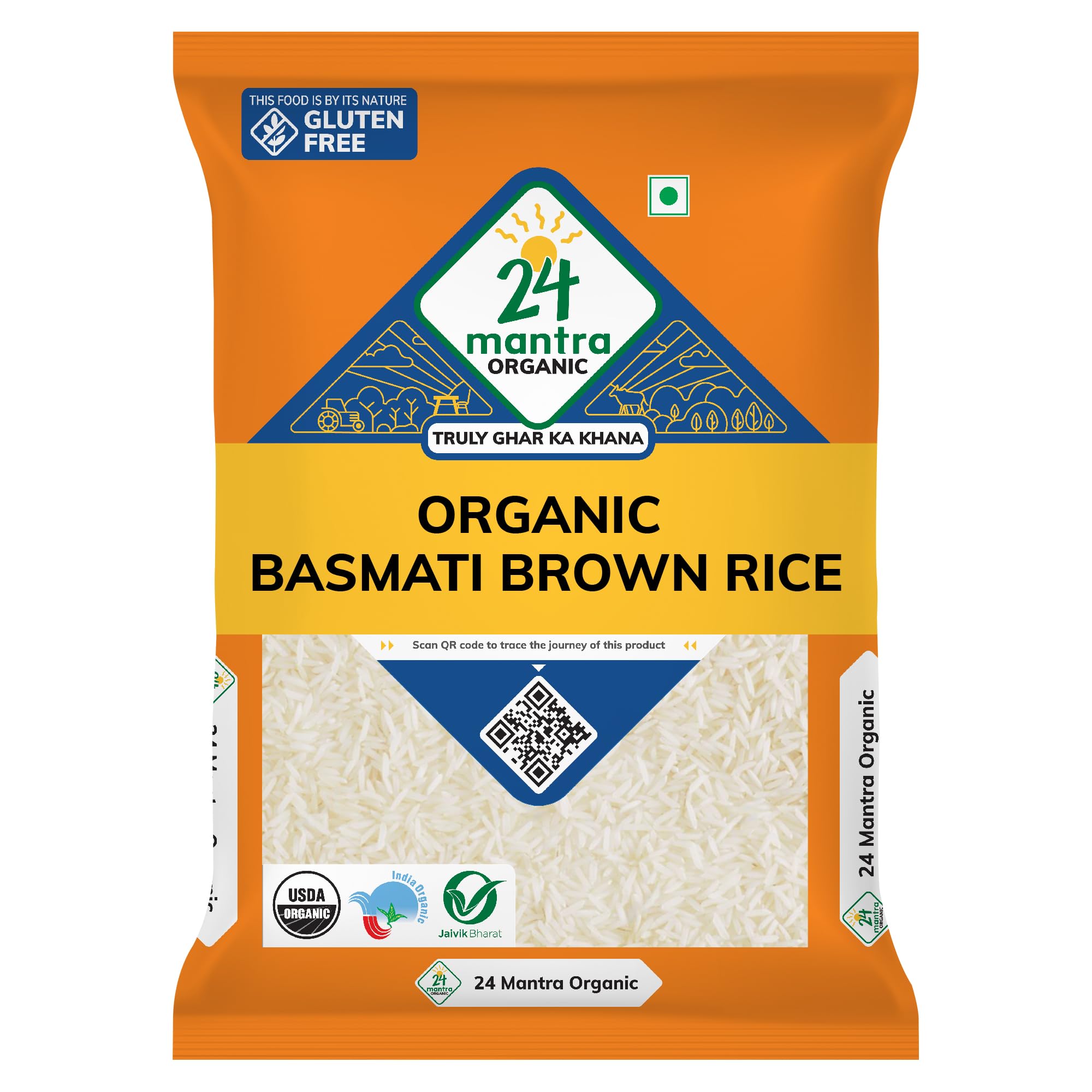 24 Mantra Organic Unpolished Basmati Rice Premium Brown/Basmati Brown Chawal - 1 Kg | Pack of 1 | 100% Organic | Chemical Free & Pesticides Free (B00L9246YY) Amazon Price History, Amazon Price Tracker