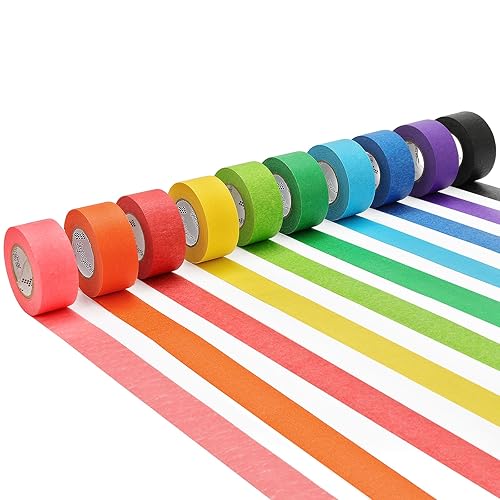 skytogether Cinta adhesiva de colores de 1 pulgada de ancho, cinta adhesiva de color arcoíris de colores, rollos de cinta de colores para pintores