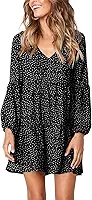 Vestido túnica feminino de verão, gola V, manga curta, casual, solto, rodado, rodado