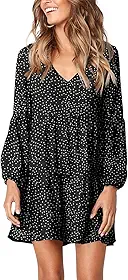 Vestido túnica feminino de verão, gola V, manga curta, casual, solto, rodado, rodado