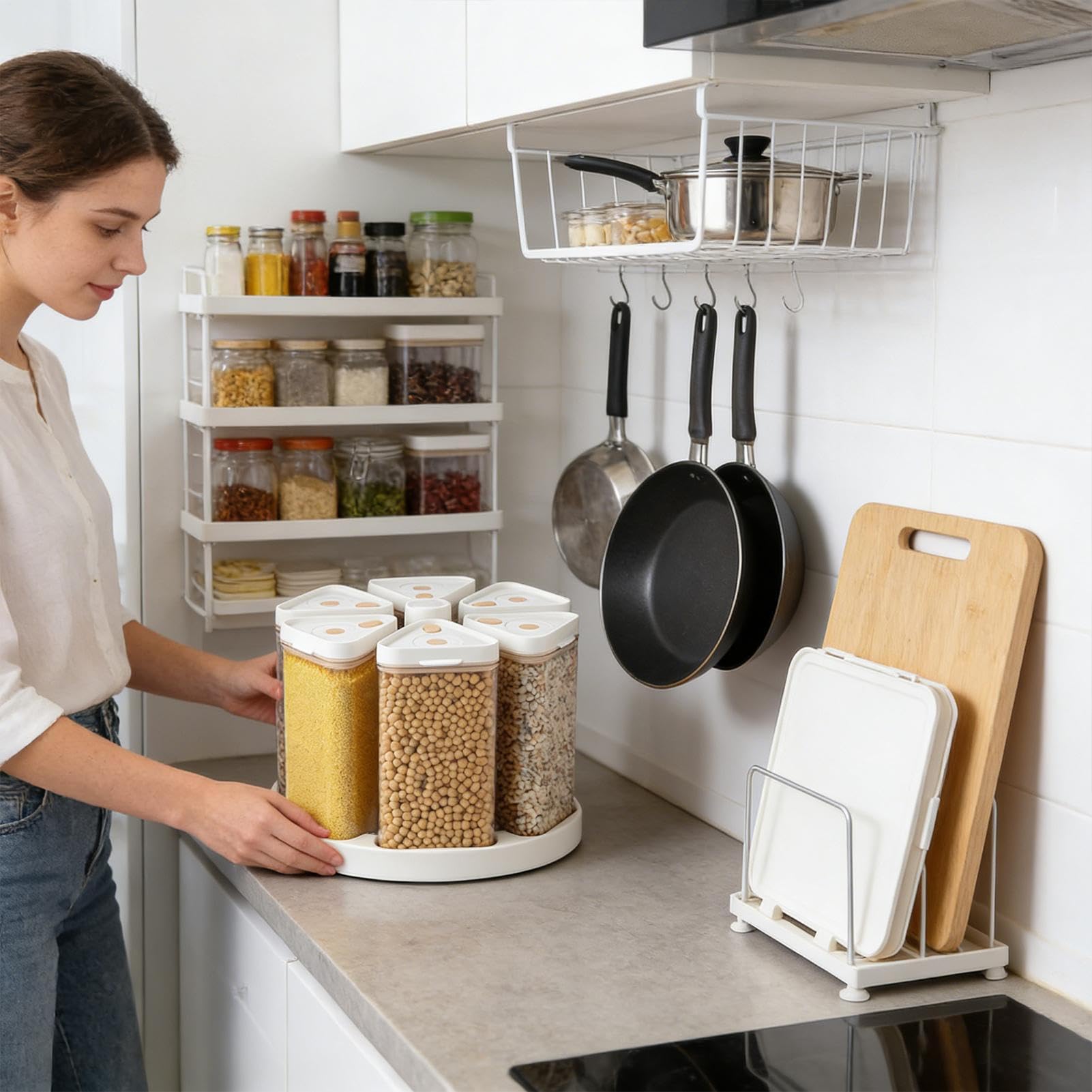 Distributore Rotante Di Cereali Contenitore Rotante Per Cereali Con 6 | Contenitore Trasparente Per Riso Per Dispensa Cucina Ristorante Casa Snack Farina Fiocchi Avena Bancone Panificio