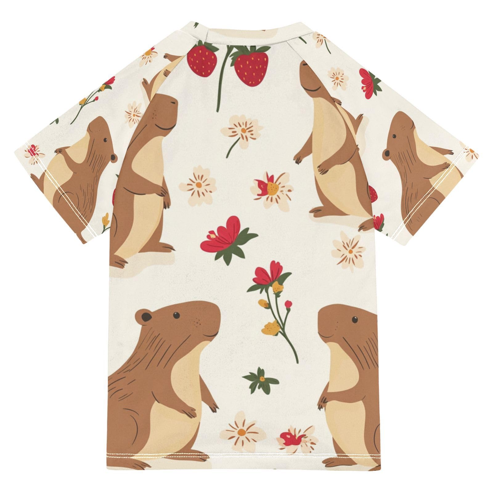 Jucciaco Boys Swing Shirts Capybara Cute Cartoon Strawberry Rashguard Short Sleeve Kids T-Shirts Sun UPF 50+