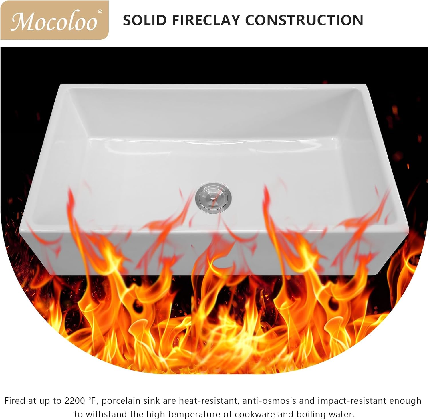 Mocoloo 36 Inch White Farmhouse Kitchen Sink, 36“x20” Fireclay Porcelain Apron Front Single Bowl Kitchen Sink, 10" Deep Ceramic Farm Sink