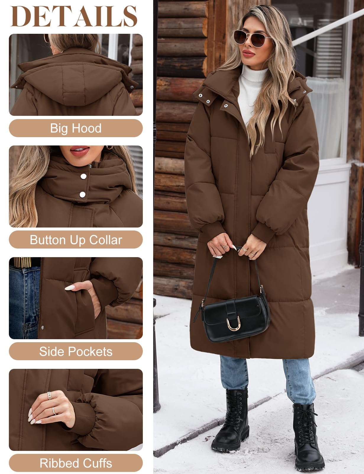 Giubbotto Donna Invernale Lungo Cappotto Imbottito Giacca Elegante | Giubbino Puffer Coat Jacket Trapuntata Cappotti Piumino Invernali Parka Autunno con Cappuccio Zip e Tasche