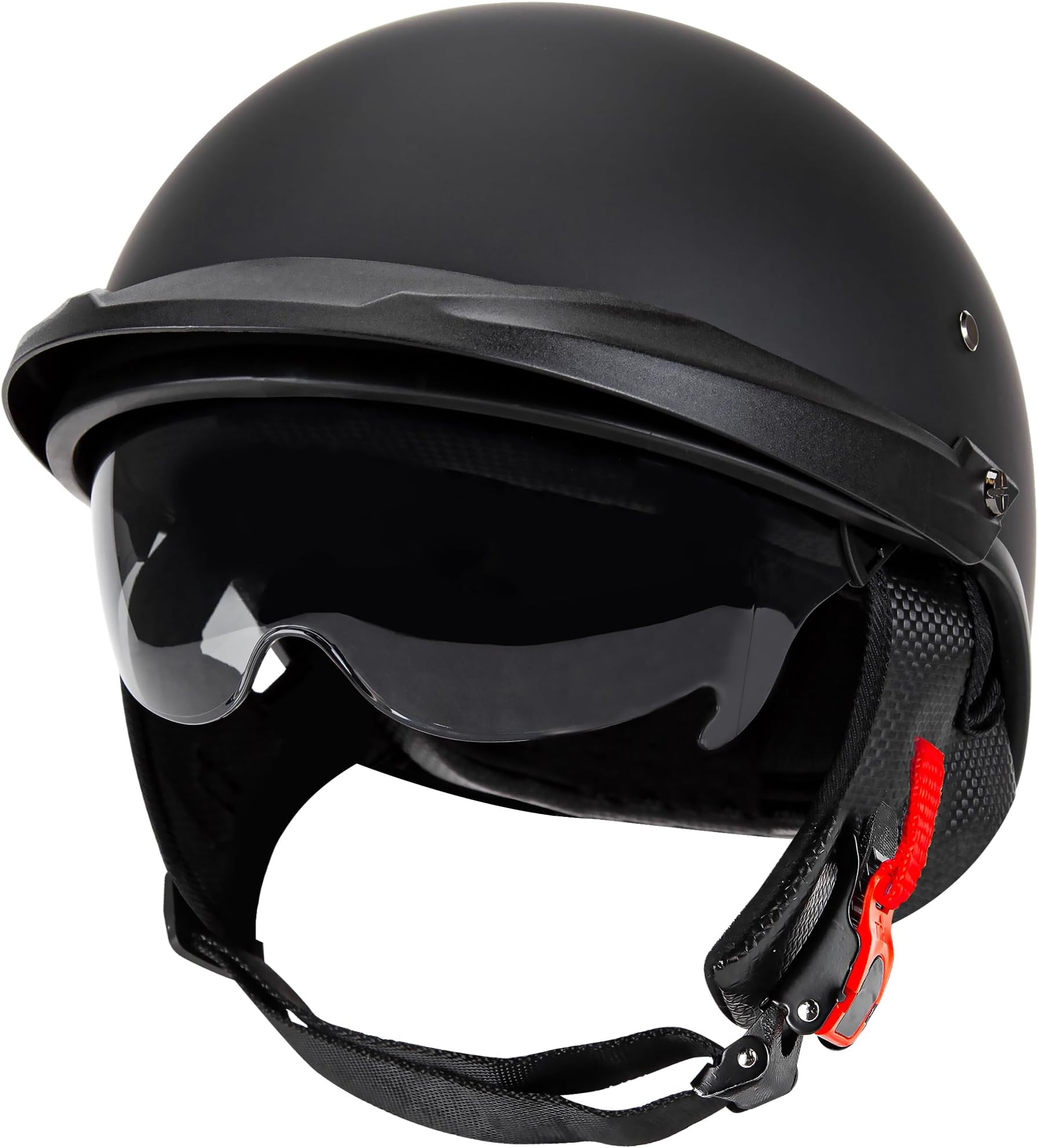 Motorcycle Open Face Helmet with Sun Visor Quick Release Buckle, Matte Black, DOT Approved