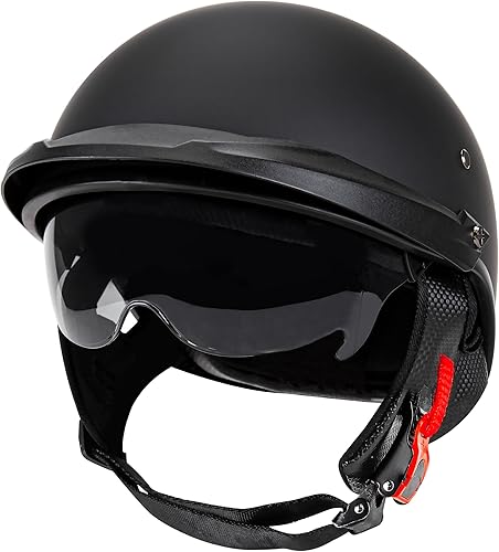 Cartman Motorcycle Open Face Helmet with Sun Visor Quick Release Buckle, Matte Black, DOT Approved