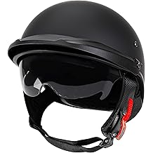 Motorcycle Open Face Helmet with Sun Visor Quick Release Buckle, Matte Black, DOT Approved