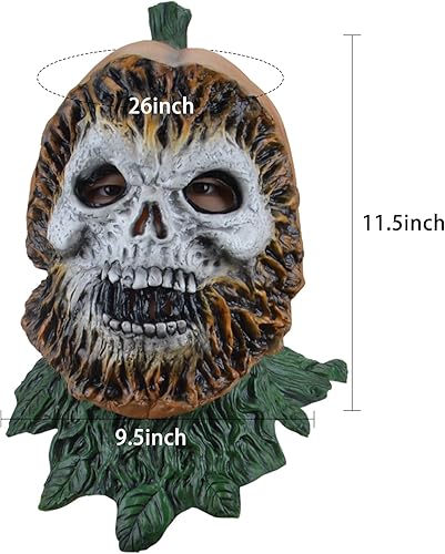 Vista 3 de PARTY ZONE Máscara de calabaza para cosplay de fantasma, máscara facial de calabaza de última noche, casco de látex, máscara facial para cosplay