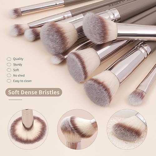 Miniatura 3 de MAGEFY Brochas de maquillaje, 15 brochas de maquillaje sintéticas de alta calidad con estuche, base, correctores de polvo, sombras de ojos, juego de