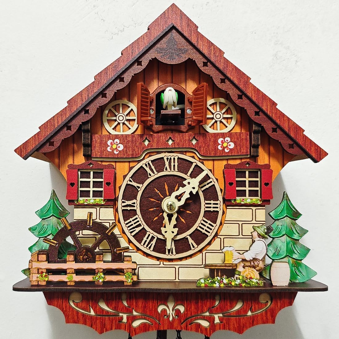 Traditional Black Forest Cuckoo Clock Wood Wall Clock - Natural Bird Voice Or Cuckoo Call, Coo Coo Clock for Wall Art Home Living Room Kitchen Office Decoration (Tavern)