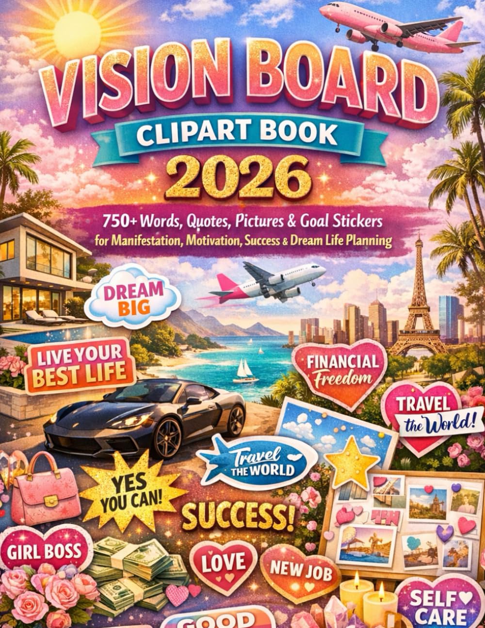 Vision Board Clipart Book 2026 — 700+ Words, Quotes, Pictures & Goal Stickers for Manifestation, Motivation, Success & Dream Life Planning: Vision ... Money & Travel Goals, Fitness Inspiration