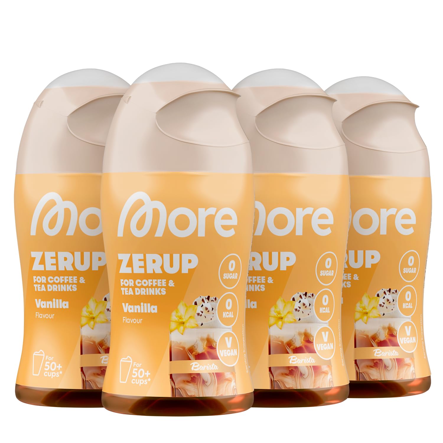 MORE Barista Zerup, Vanilla, 4 x 65 ml, für Kaffee, Tee und Heißgetränke, vegan, zero Kalorien - made in Germany
