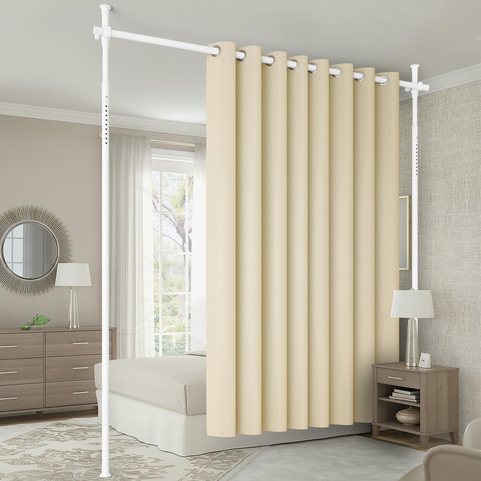 Asta divisoria per tenda, senza foratura, divisore per la separazione della stanza, 152,4-381 cm (altezza) 121,9-365,8 cm (W) regolabile dal pavimento al soffitto, divisorio per tende a tensione, nero
