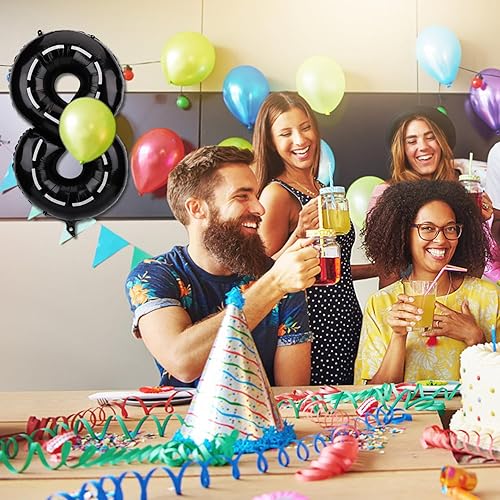 Miniatura 6 de Globo de número de auto de carreras, 40 pulgadas, grande, color negro, número de carreras, globos de cumpleaños, decoración de fiesta temática de