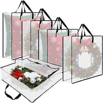 Wreath Storage Bag, 26 Inches Wreath Storage Container Christmas Decoration Garland Container Clear Storage Bags Moving Bag for Wreaths Clothes Gift Pillow Under Bed Storage White - 5 PACK