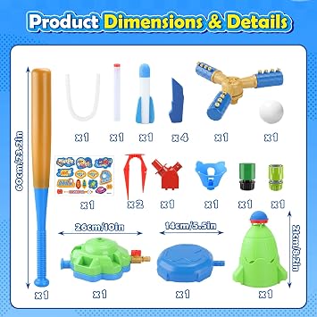 YOTOY 4-in-1 Kids Outdoor Water Play Sprinklers Toys - Water Baseball Tball & Rocket Sprinkler, Outside Summer Pool Toy - Backyard Activities Games for Toddlers Boys Ages 3 4 5 6 7 8 12 Year Old