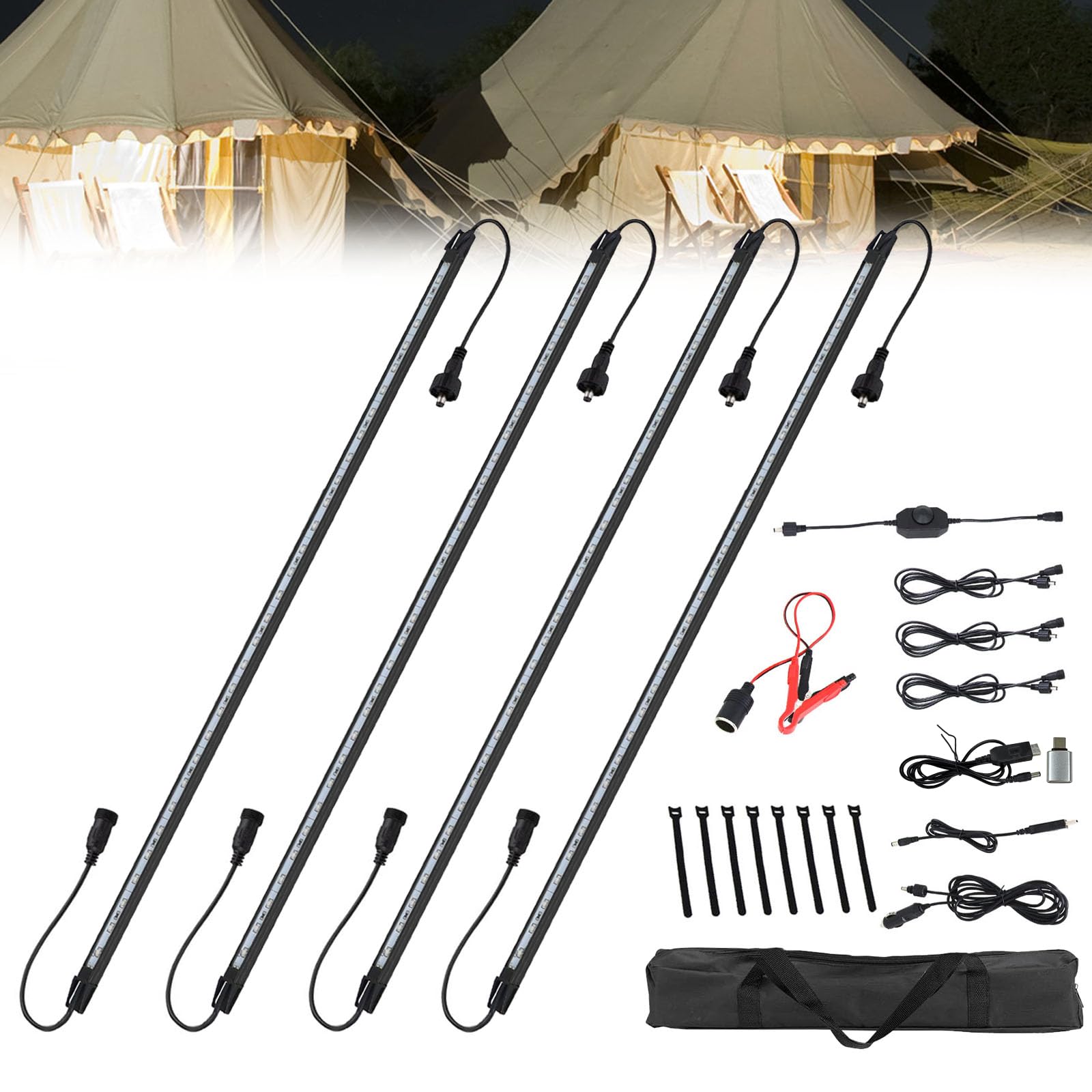 Photo 1 of 12V LED Light Bar Kit Dimmable IP67 Waterproof RV Interior Lights, 4 Bars White Aluminum Magnetic LED Light bar for RV, Camping Tent,Car.Black