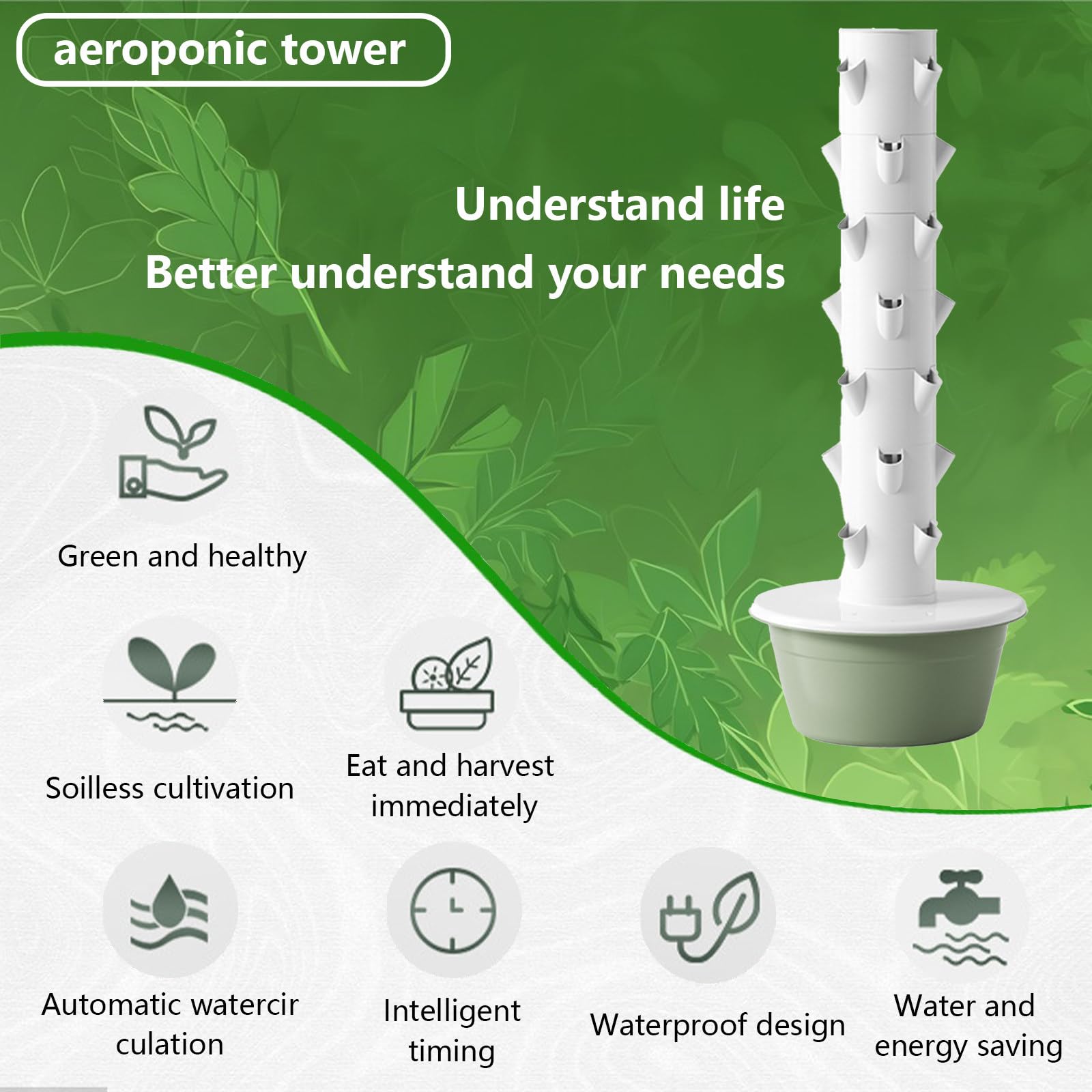 Hydroponics Tower Garden Hydroponic Growing System Aeroponics Growing Kit Für Kräuter, Obst UND Gemüse MIT Hydratationspumpe, Adapter, Timer Für Kräuter, Obst UND Gemüse,black-9-Layers