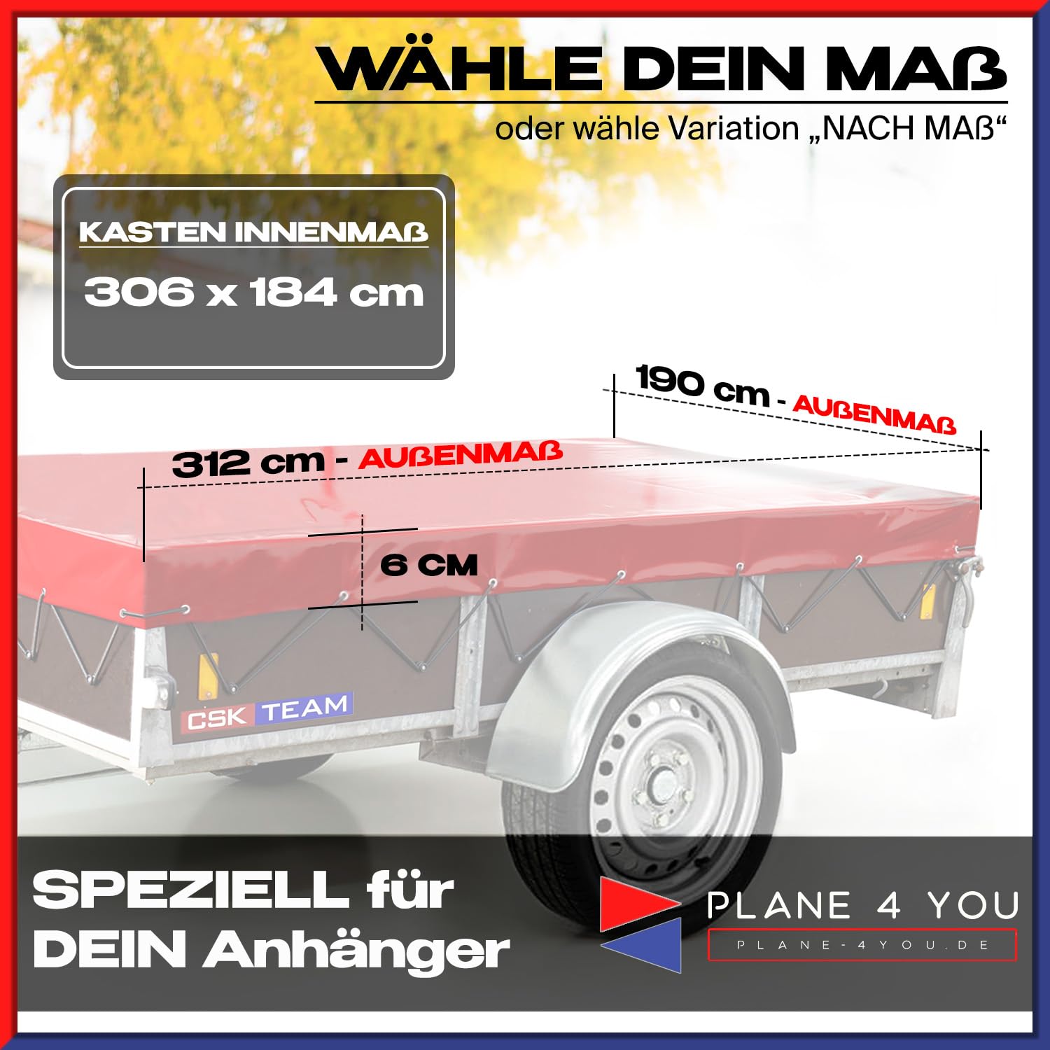 Hochwertige Anhängerplane 312 x 190 x 6 cm - Flachplane für Saris Anhänger - wasserdichte PVC Abdeckplane I Plane nach Maß - Bronzegrün - Matt - Oliv grün - Tarnplane - Bundeswehr