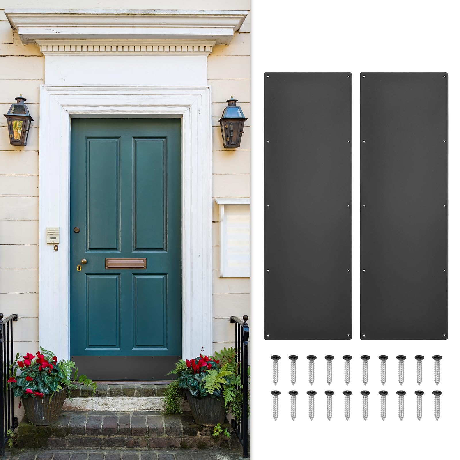 sourcing map 2pcs Door Kick Plate, 10 x 34 Inches Aluminum Kick Plate Door Plate, 1.5mm (1/16 Inch) Thickness, for Exterior Front Door or Back Door, Black