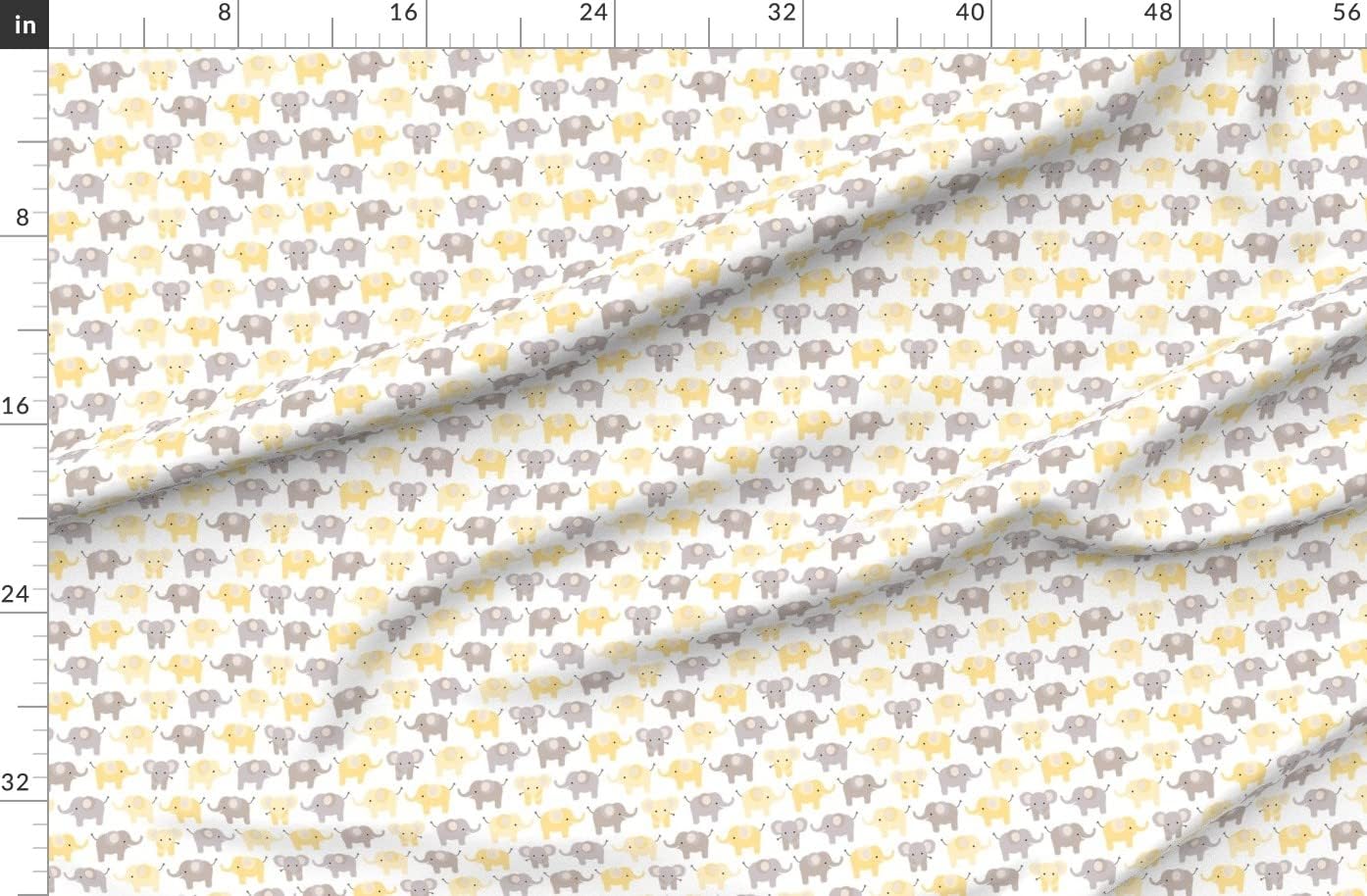 Spoonflower Fabric - Happy Elephants Yellow Elephant Jungle Nursery Gender Neutral Printed on Organic Cotton Sateen Fabric by The Yard - Sewing Quilting Apparel Home Decor