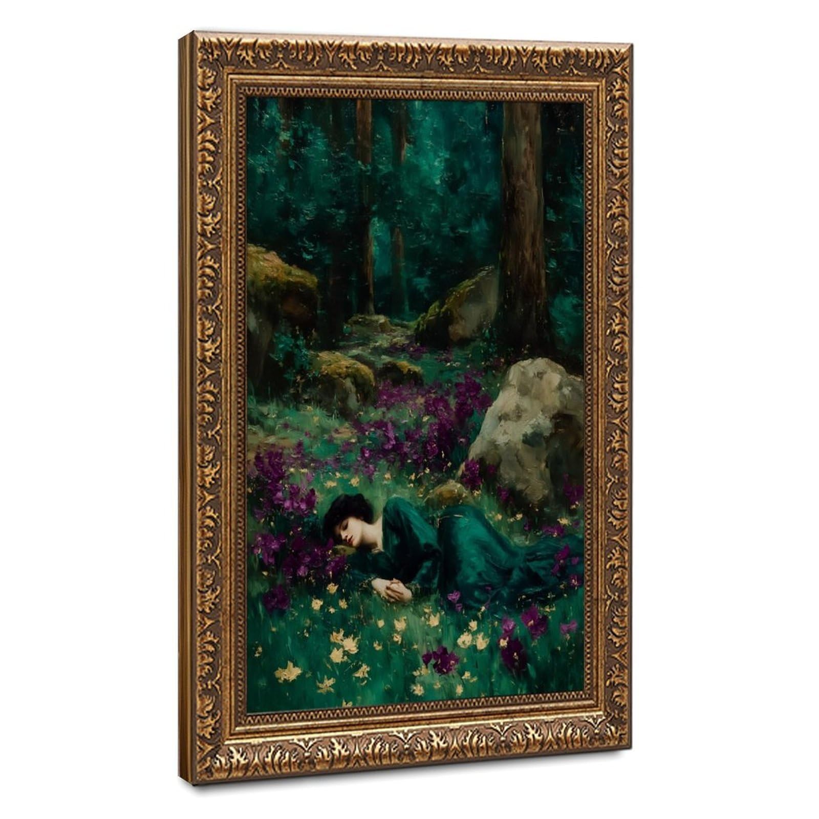 Bareronor Turquoise Cottagecore Dark Forest Canvas Poster Bedroom Decor Landscape Office Room Decor Gift 12" L X 18" W