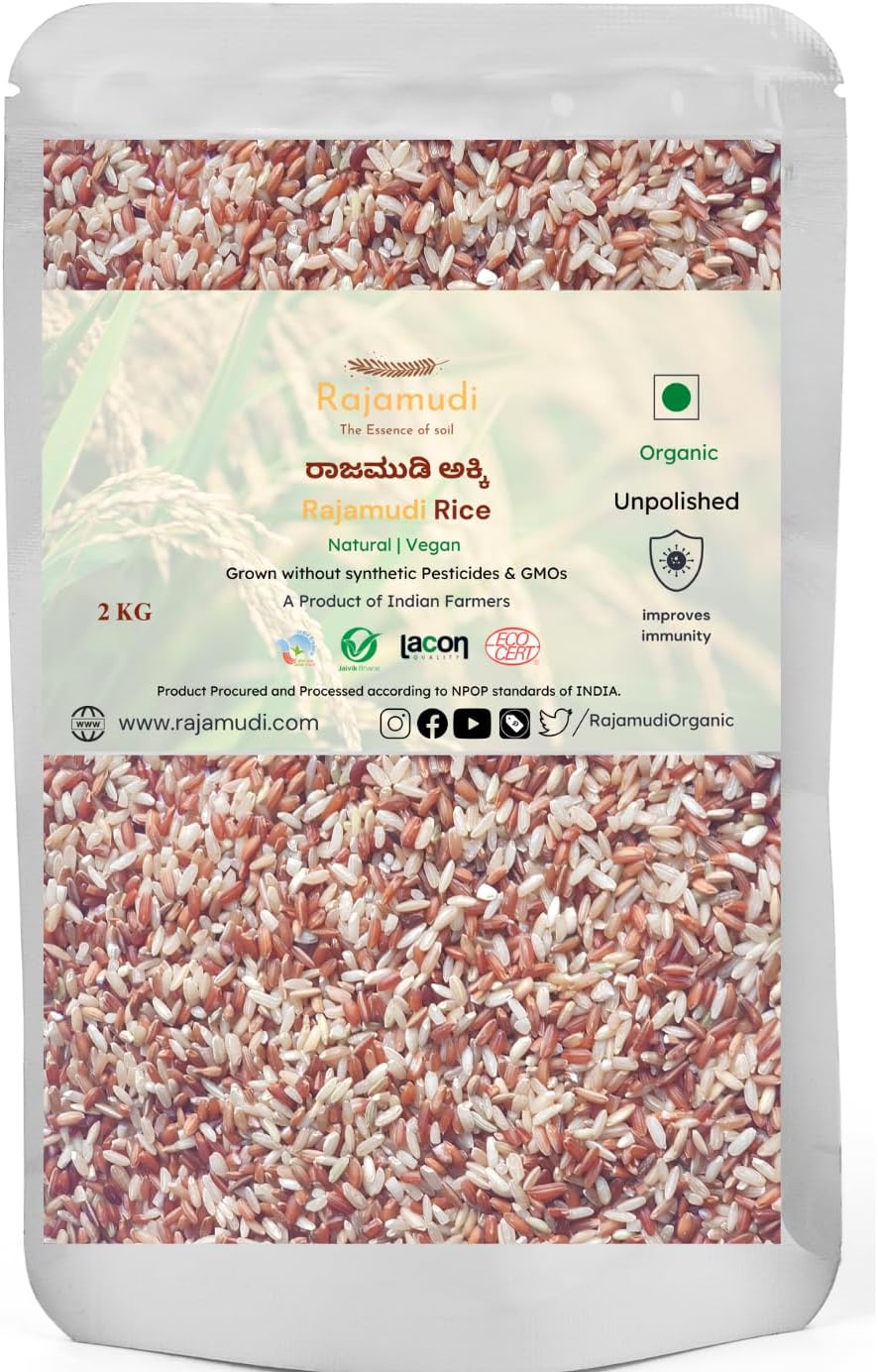 Rajamudi Organics USDA Certified Authentic Rajamudi Rice (Unpolished) Organic Rajamudi Rice-2 Kg