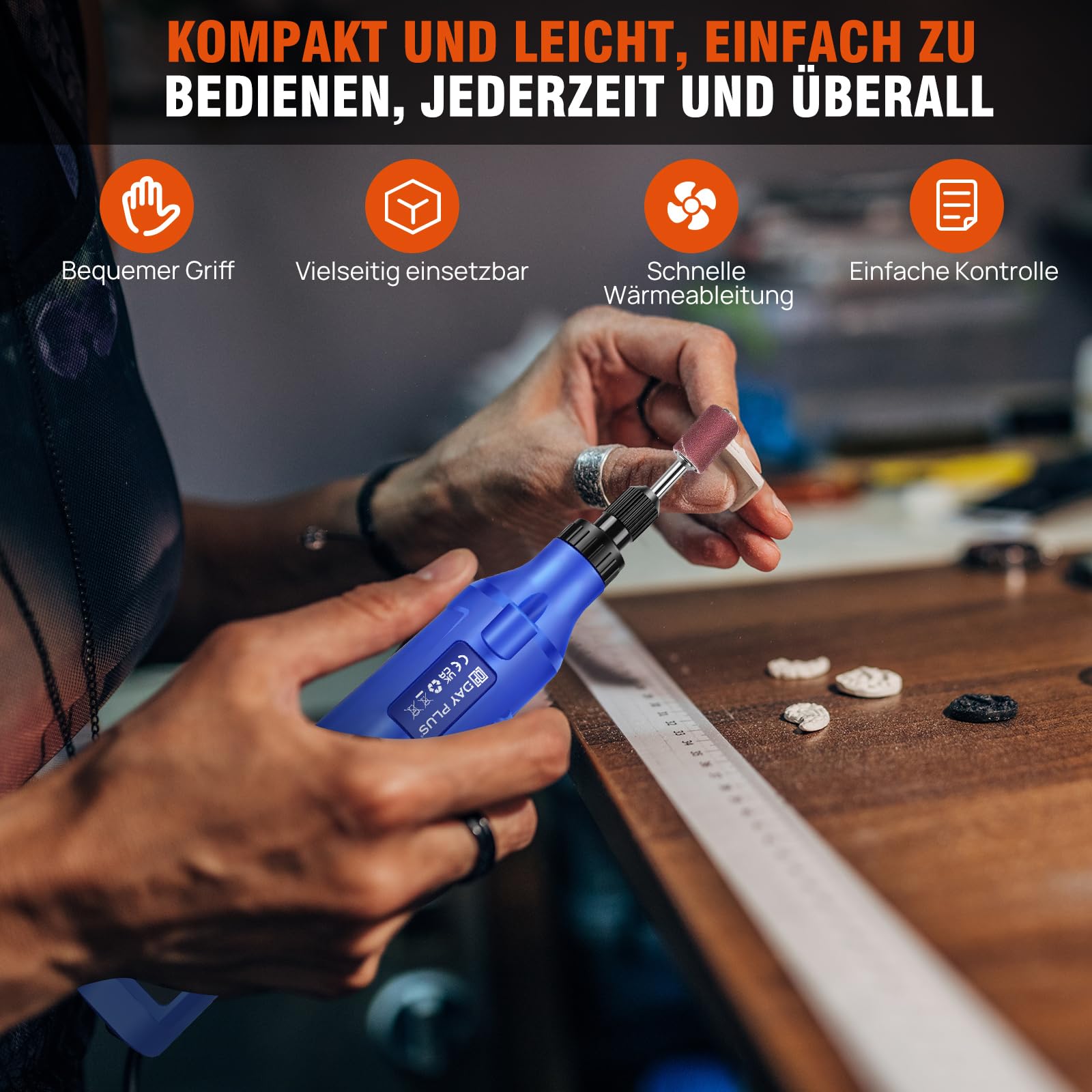 Multifunktionswerkzeug 42W Rotationswerkzeug Drehwerkzeug mit Zubehör und Aufsätze 5 Variable Drehzahl 3000-18000RPM für Bohren, Schneiden, Schärfen und Heimwerker