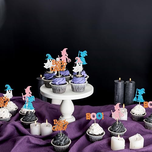 Miniatura 87 de Ephlyn 24 adornos para cupcakes de Halloween con purpurina para Halloween, murciélagos, calabaza, fantasma, decoración de cupcakes para temática