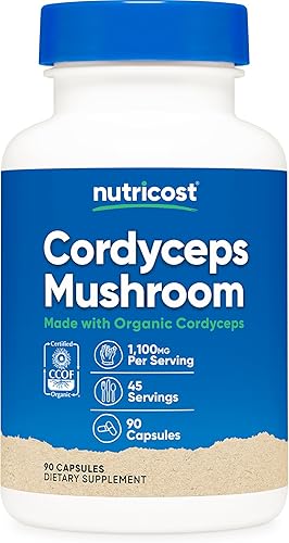 Miniatura 6 de Nutricost Cordyceps - Cápsulas de hongos de 1100 mg, 90 serv  Certificado CCOF fabricado con orgánico, sin gluten, 550 mg por cápsula (180 cápsulas)