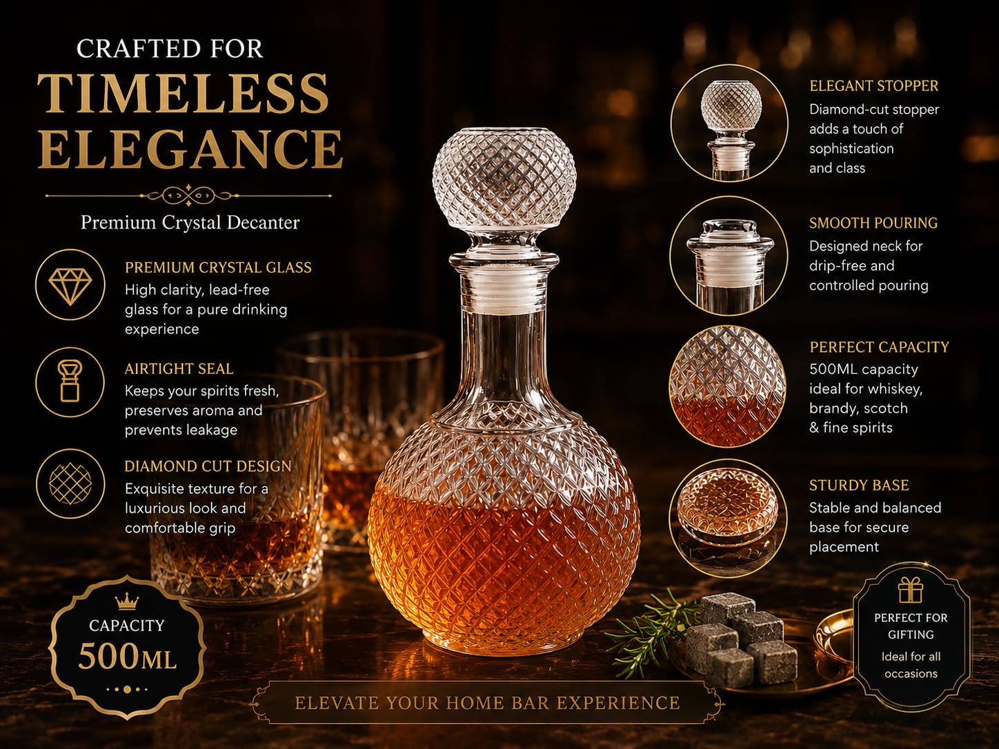 Red-Rubby Whiskey Bottle Decanter for Whisky Scotch, Liquor, Vodka, Wine or Bourbon | Food Grade Bpa Free (800 ML) - Glass | Decanter-2 2