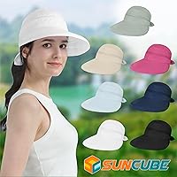Vista 8 de SUN CUBE Sombrero de sol para mujer para protección UV al aire libre, sombrero de sol de ala ancha, cola de caballo, sombrero de playa convertible