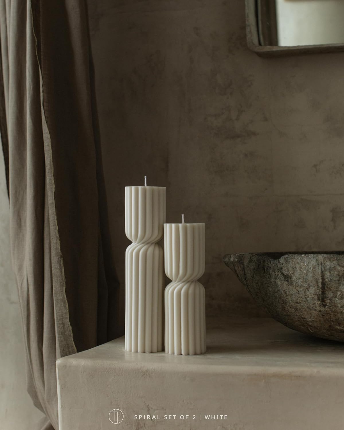 LAWA Spiral Spire Candle - Large Beautiful Handmade Pillar Scented Soy Wax Elegant Bubble Aesthetic Candle Housewarming Gift Home Room Shelf Decor Idea White (Set of 2, White)