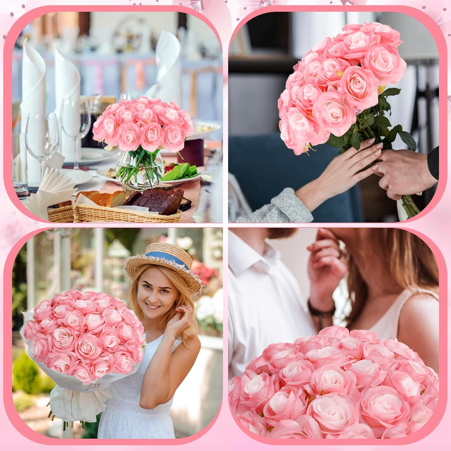 32 Pcs Light Pink Artificial Flowers Bulk, 20" Silk Gradient Blush Pink Real Touch Roses for DIY Wedding Bridal Bouquets, Centerpieces, Home Decor - Image 7