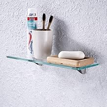 PORTE ITALIANE, Tempered Glass Bathroom Shelf 8 mm with Chrome Fixings, Up to 12 kg Weight, 60 x 18 cm