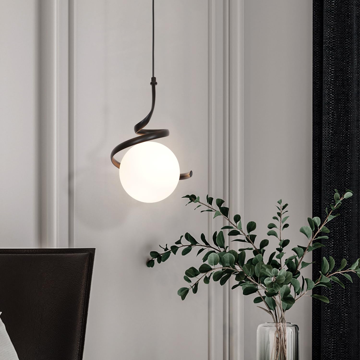 zhxinashu Lampada a Sospensione con Globo in Vetro per Camera da Letto | Lampada a Sospensione Nero, Lampadina G9 Non Inclusa, Cavo Regolabile da 2 Metri, Lampada Vintage per Comodino e Soggiorno