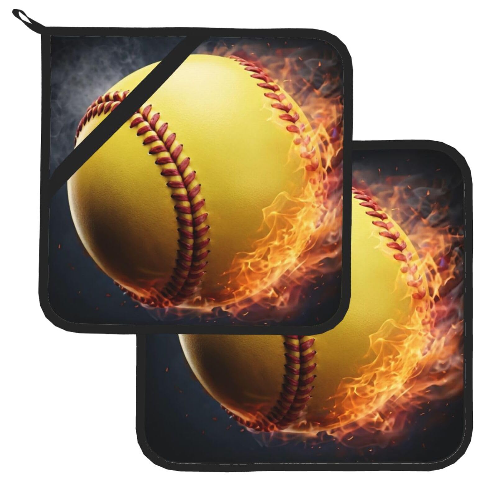 Pot Holder Set of 2 Heat Resistant Potholders Softball Pot Holders Non Slip Kitchen Trivets Cooking Hot Potholder Washable Oven Mitts Oven Hot Pads for Kitchen Baking BBQ