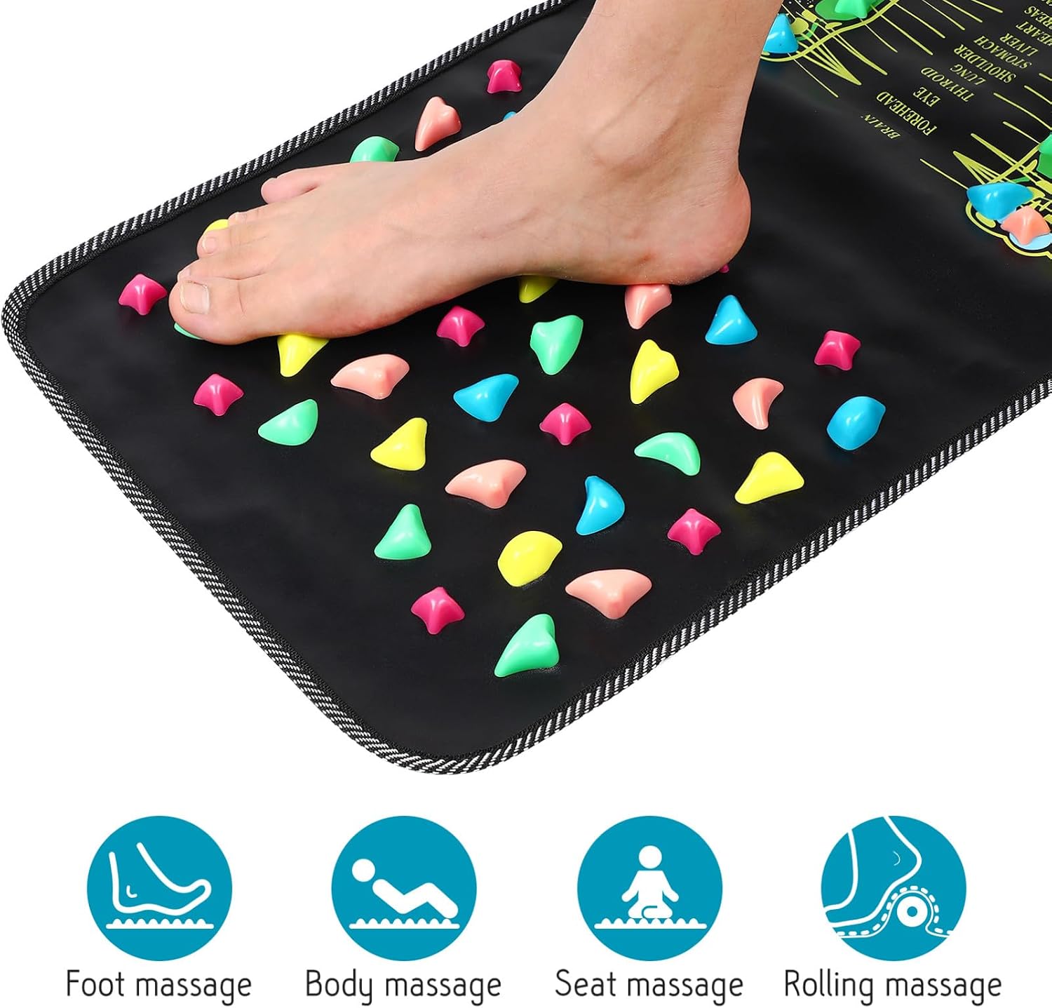 Foot Massage Stone Mat Foot Pad Reflexology Walk Stone Foot Massage Mat Stimulates for Relax Body
