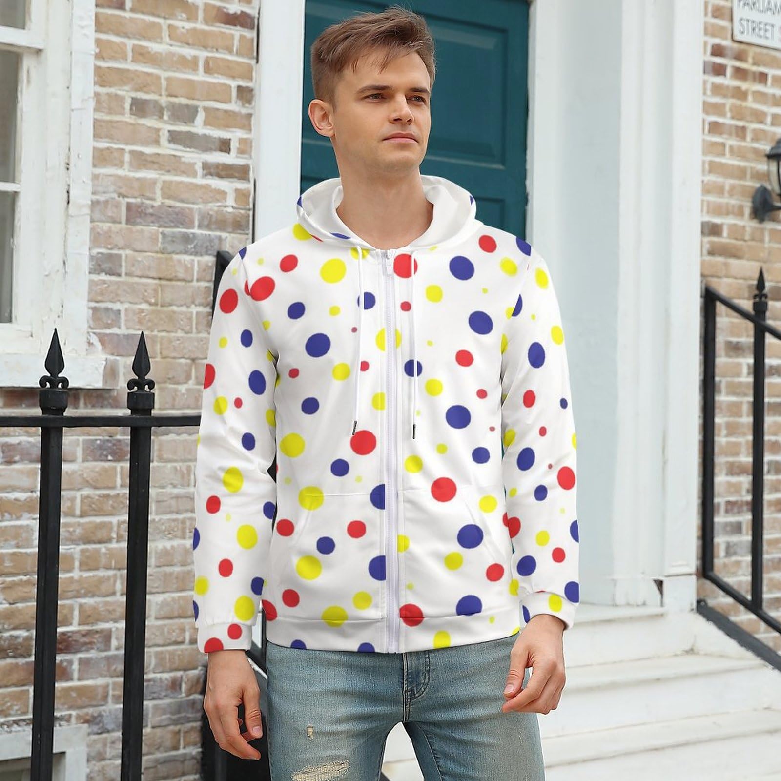 Amazon.co.jp: パーカー カラフル ドット 水玉 メンズ 春 薄手 ジップ